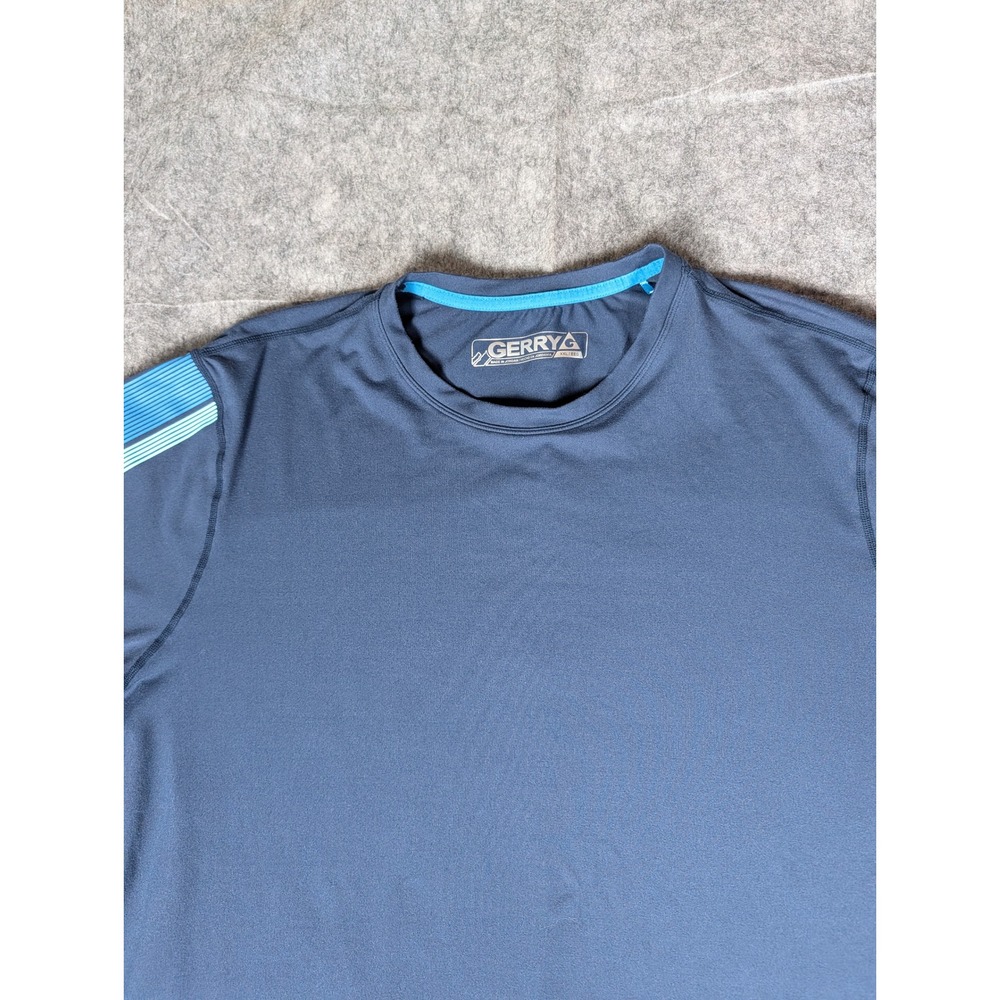 Gerry Mens Long Sleeve Performance Shirt Navy Blue Striped‎ Sleeve Crew Neck XXL - Picture 3 of 7